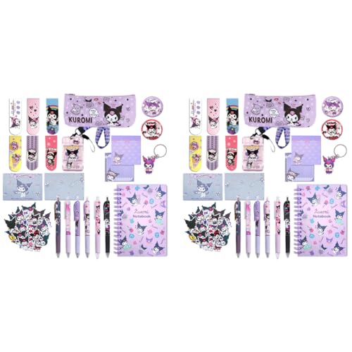HASTHIP® 146PCS Kawaii Kuromi School Supplies Set Stationeries with Notebook Pencil Pouch Click Pens Card Holder Book Markers 50Pcs Stickers Note Girls Gift HASTHIP® 146PCS Kawaii Kuromi School Supplies Set Stationeries with Notebook Pencil Pouch Click Pens Card Holder Book Markers 50Pcs Stickers Note Girls Gift